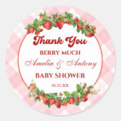 ベリースイートピンクいちご赤ちゃんシャワーありがとう ラウンドシール (正面)