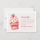 ベリースイートピンクカップケーキハートベビーシャワー サンキューカード (正面)