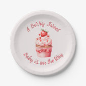 ベリースイートピンクカップケーキハートベビーシャワー ペーパープレート (正面)