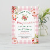 ベリースイートピンクストロベリーガールベビーシャワー 招待状 (スタンド正面)