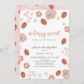 ベリースイートピンクストロベリーガールベビーシャワー 招待状 (正面/裏面)