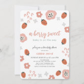 ベリースイートピンクストロベリーガールベビーシャワー 招待状 (正面)