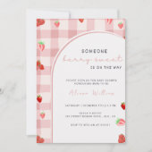 ベリースイートピンクストロベリーコケットベビーシャワー 招待状 (正面)