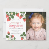 ベリースイートピンクストロベリーフォト2nd誕生日 招待状 (正面)