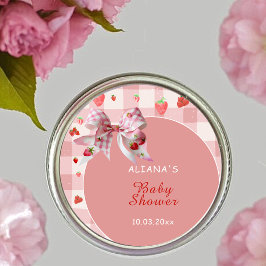 ベリースイートピンク市松模様にコケットベビーシャワー ラウンドシール