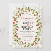 ベリースイートフレッシュワイルドストロベリーフォト誕生日 招待状 (正面)