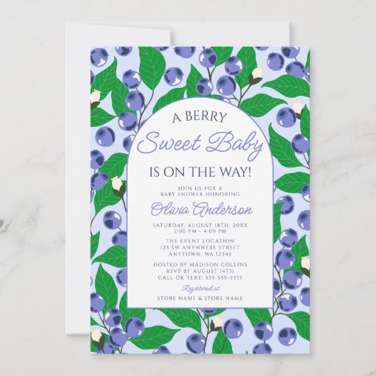 ベリースイートブルーベリーアーチベビーシャワー 招待状 (正面)