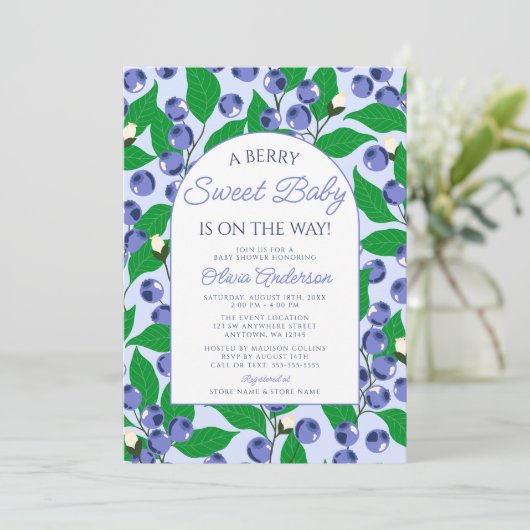 ベリースイートブルーベリーアーチベビーシャワー 招待状 (スタンド正面)