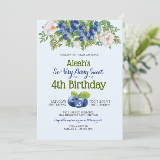 ベリースイートブルーベリーテーマガールズバースデーパーティー 招待状 (スタンド正面)