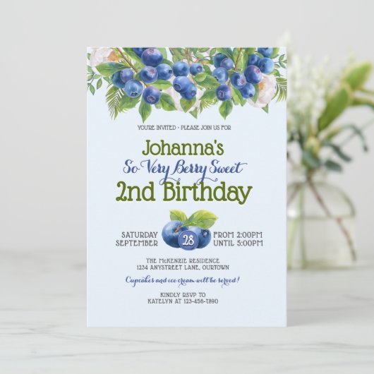 ベリースイートブルーベリーテーマガールズ誕生日 招待状 (スタンド正面)
