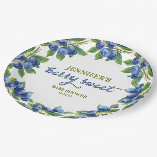 ベリースイートブルーベリーテーマベビーシャワー ペーパープレート (アングル)
