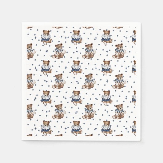 ベリースイートブルーベリーベア男の赤ちゃんシャワーナプキンス スタンダードカクテルナプキン (正面)