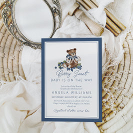 ベリースイートブルーベリーベア男の赤ちゃんシャワー 招待状