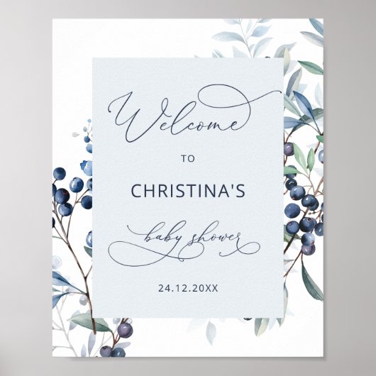 ベリースイートブルーベリーベビーシャワー歓迎ポスター ポスター (正面)