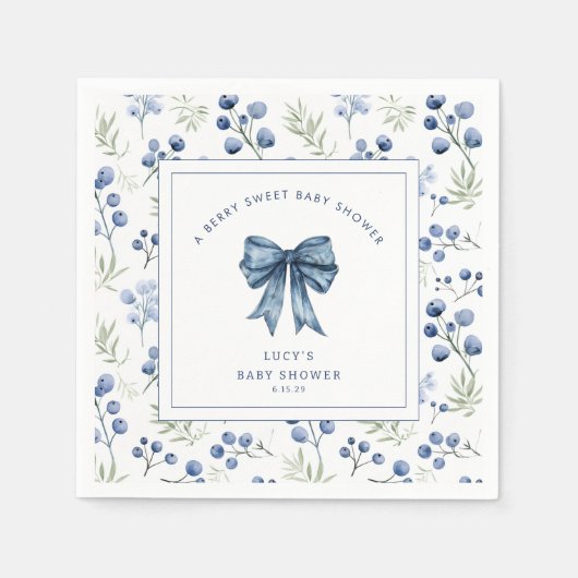 ベリースイートブルーベリーボウベイビーシャワー スタンダードカクテルナプキン (正面)