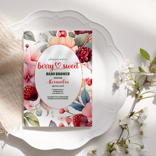 ベリースイートベビーガールストロベリーベビーシャワー 招待状