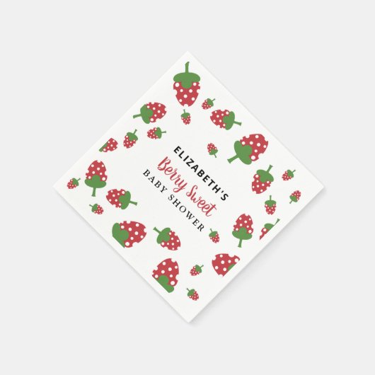 ベリースイートベビーシャワーかわいいイチゴカスタム スタンダードカクテルナプキン (角)