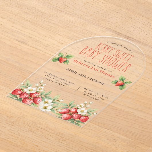 ベリースイートベビーシャワーイチゴ アクリル招待状 (レイダウン)