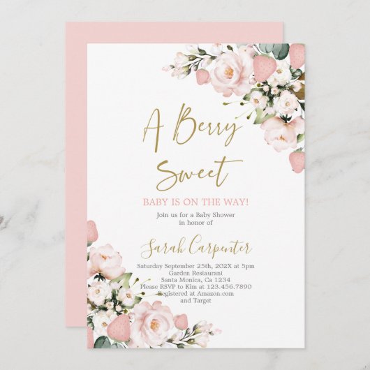 ベリースイートベビーシャワーガール招待状 招待状 (正面/裏面)