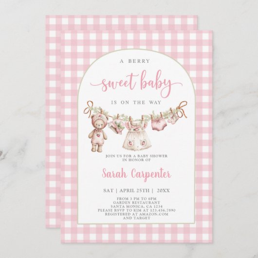 ベリースイートベビーシャワーガール招待状 招待状 (正面/裏面)