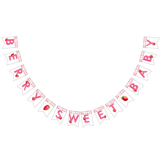ベリースイートベビーシャワーストロベリージンガムピンク バンティングフラッグ (全)