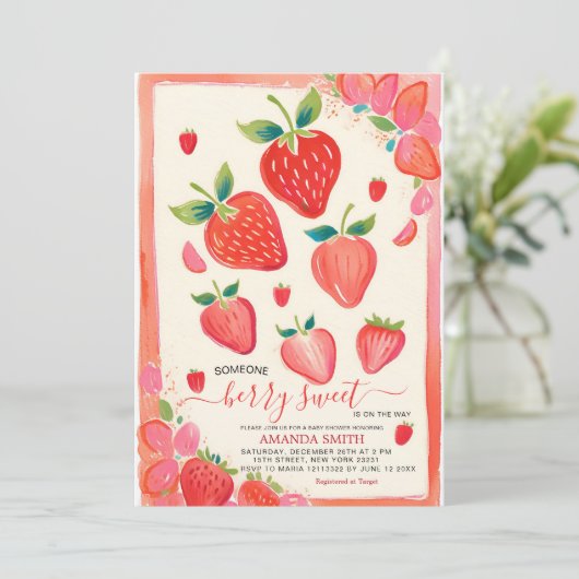 ベリースイートベビーシャワーストロベリー招待状 招待状 (スタンド正面)