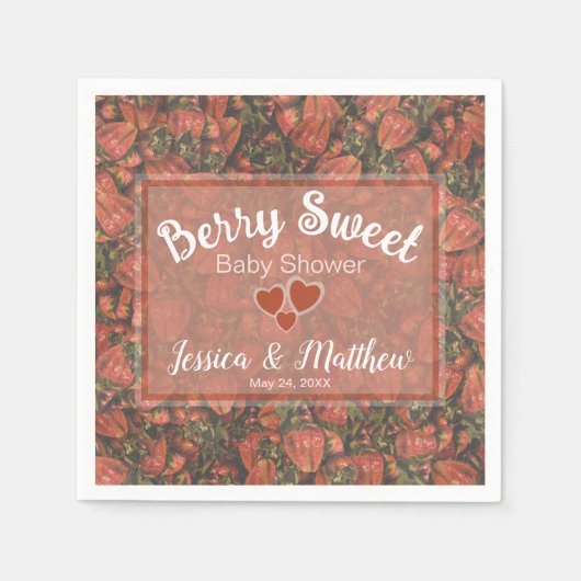 ベリースイートベビーシャワーナプキンズ – イチゴ スタンダードカクテルナプキン (正面)