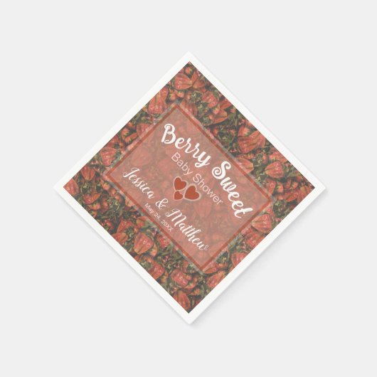 ベリースイートベビーシャワーナプキンズ – イチゴ スタンダードカクテルナプキン (角)