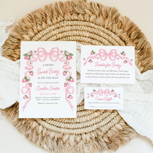 ベリースイートベビーシャワーピンクボウ 招待状