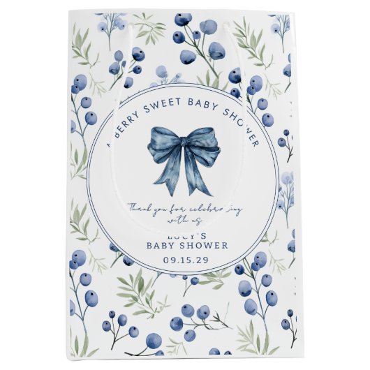 ベリースイートベビーシャワーブルーベリーボウスクエア ミディアムペーパーバッグ (正面)