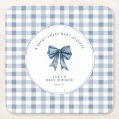 ベリースイートベビーシャワーブルーベリーボウ スクエアペーパーコースター (正面)