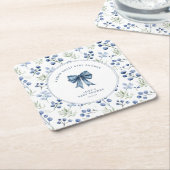 ベリースイートベビーシャワーブルーベリーボウ スクエアペーパーコースター (アングル)