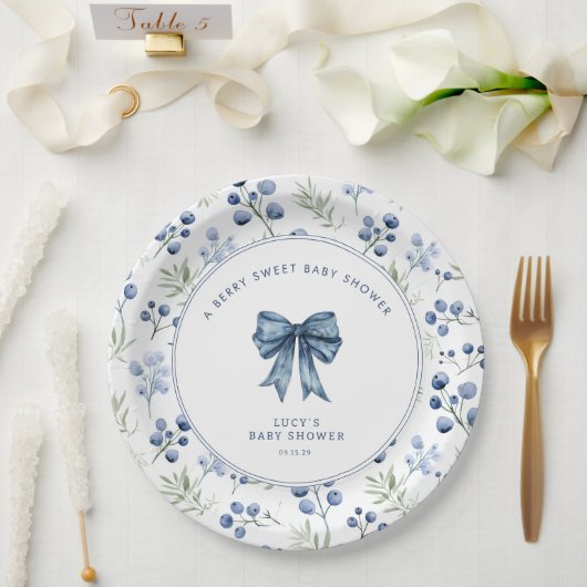 ベリースイートベビーシャワーブルーベリーボウ ペーパープレート (ウェディング)