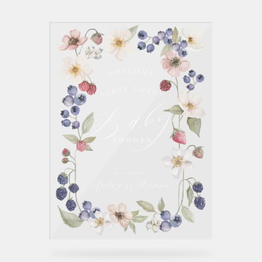 ベリースイートベビーシャワーベリー&フラワーウェルカム アクリルサイン (正面)