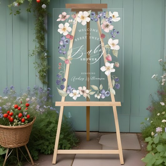 ベリースイートベビーシャワーベリー&フラワーウェルカム アクリルサイン