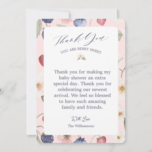 ベリースイートベビーシャワーワイルドベリー&フラワー サンキューカード (裏面)