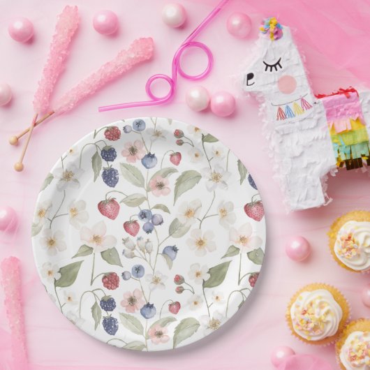 ベリースイートベビーシャワーワイルドベリー&フラワー ペーパープレート (パーティー)