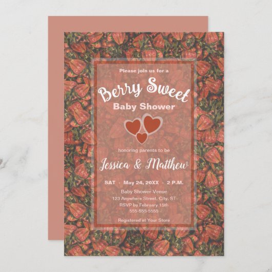 ベリースイートベビーシャワー招待状 – イチゴ 招待状 (正面/裏面)