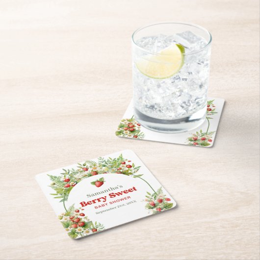 ベリースイートボホアーチピンクワイルドストロベリー スクエアペーパーコースター (インサイチュ)