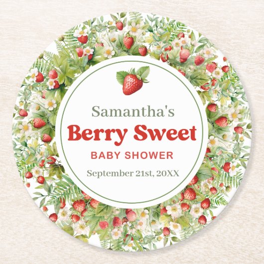 ベリースイートボホアーチピンクワイルドストロベリー ラウンドペーパーコースター (正面)