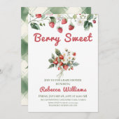 ベリースイートレッドガールストロベリーベビーシャワー 招待状 (正面/裏面)