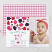 ベリースイートワン最初の誕生日ガールズフルーツ 招待状 (正面/裏面)