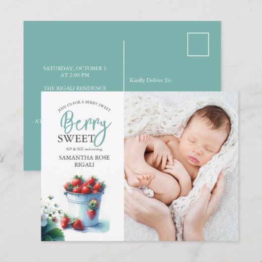 ベリースイートsipとベビーシャワー招待状を見る シーズンポストカード (正面/裏面)