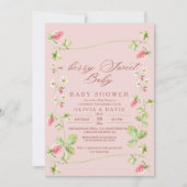 ベリースウィートエレガントベビーシャワーストロベリー 招待状 (正面)