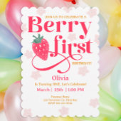 ベリースウィートガールの最初の誕生日パーティー – イチゴ 招待状