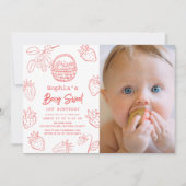 ベリースウィートスタローベリー写真1st誕生日 招待状 (正面)