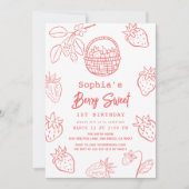 ベリースウィートハンド描きスターワベリー1st誕生日 招待状 (正面)