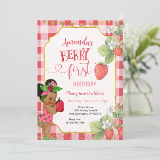 ベリースウィートファーストいちご誕生日ガールパーティー 招待状 (スタンド正面)