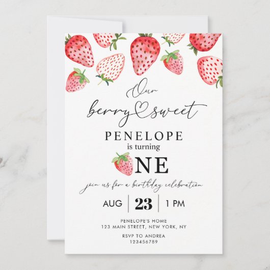 ベリースウィートファースト誕生日招待状テンプレート1st 招待状 (正面)