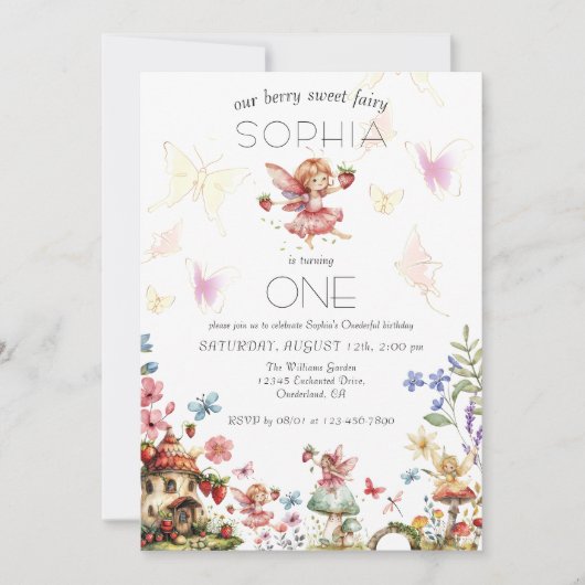 ベリースウィートフェアリーマジックストロベリーガーデン誕生日 招待状 (正面)